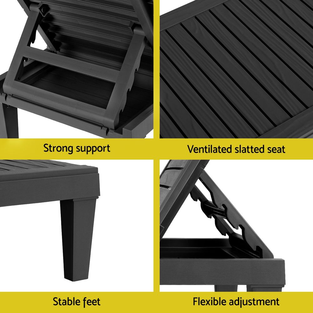 Gardeon 2x Sun Lounge Adjustable Recliner Patio Outdoor Furniture Lightweight Black Awezingly