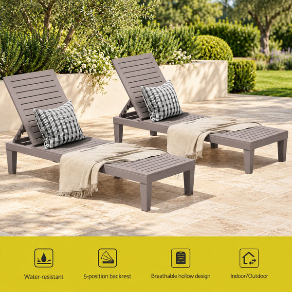 Set of 2 Gardeon Sun Lounge Adjustable Recliner Patio Outdoor Furniture Lightweight Brown Awezingly