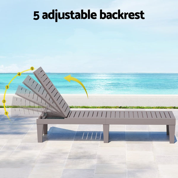 Set of 2 Gardeon Sun Lounge Adjustable Recliner Patio Outdoor Furniture Lightweight Brown Awezingly