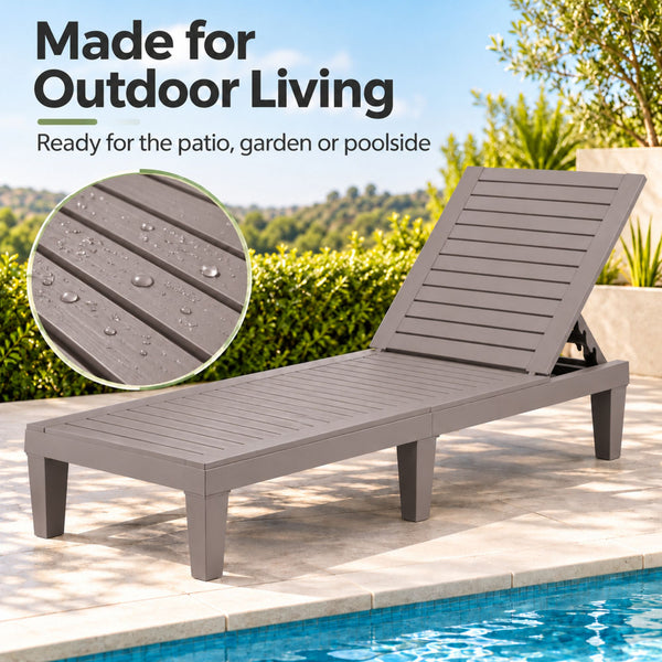 Set of 2 Gardeon Sun Lounge Adjustable Recliner Patio Outdoor Furniture Lightweight Brown Awezingly