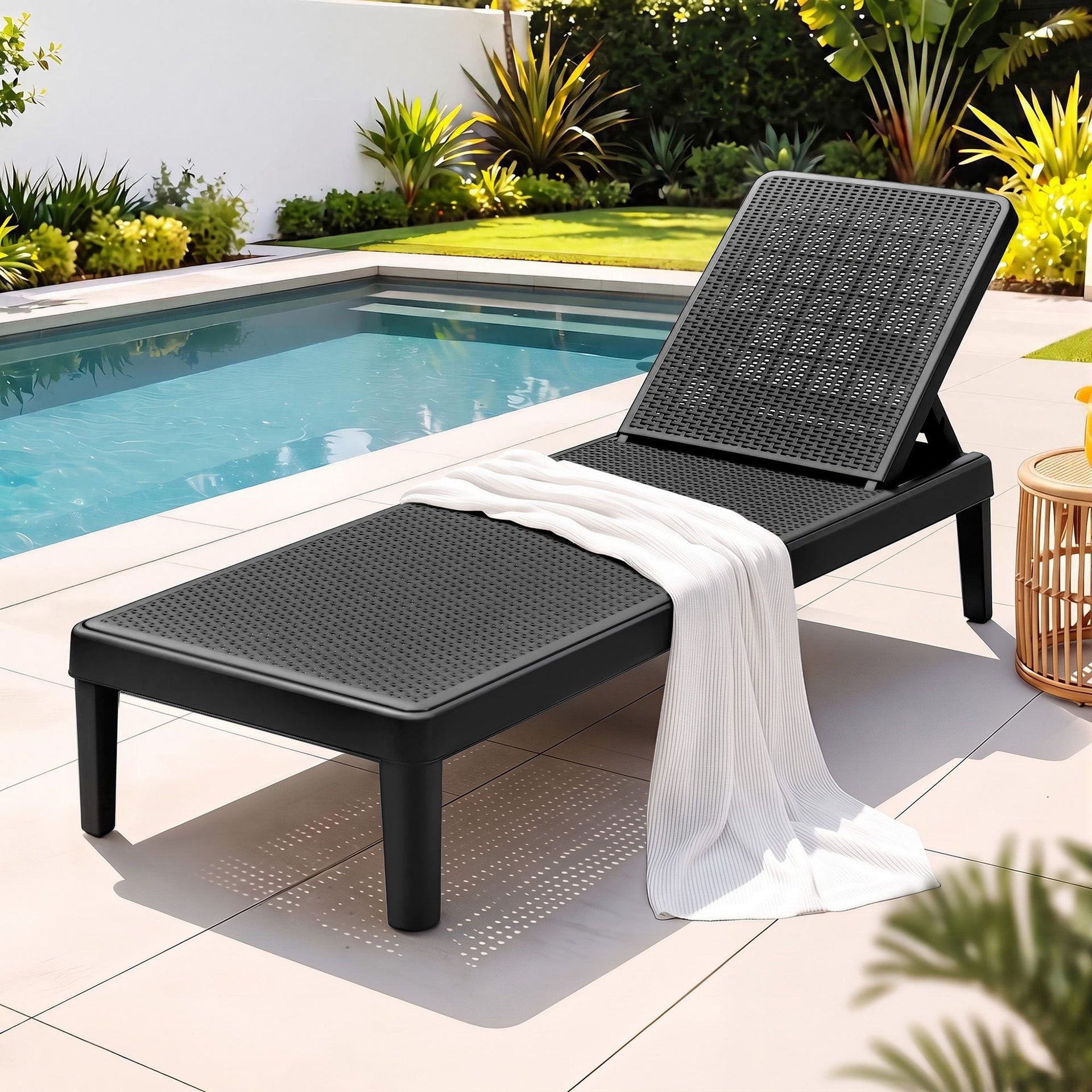 Gardeon Sun Lounge Adjustable Lounger Patio Outdoor Furniture Lightweight Black Awezingly