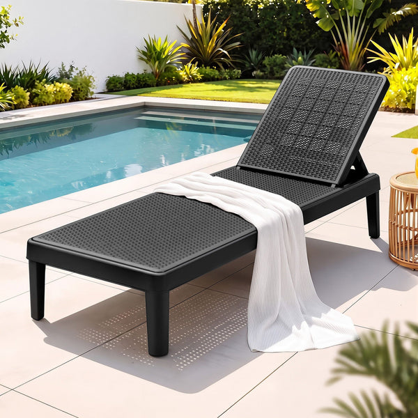 Gardeon Sun Lounge Adjustable Lounger Patio Outdoor Furniture Lightweight Black Awezingly
