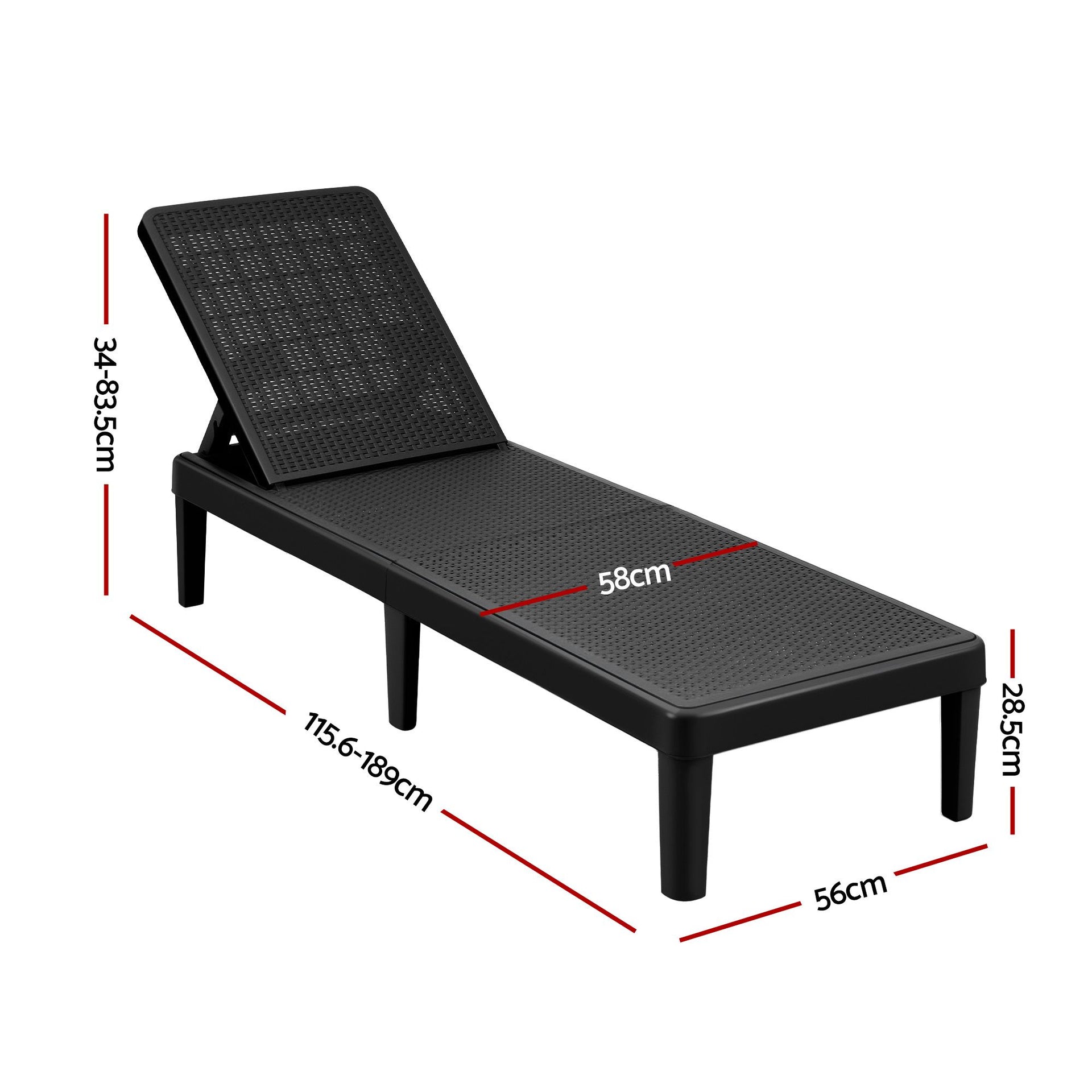 Gardeon Sun Lounge Adjustable Lounger Patio Outdoor Furniture Lightweight Black Awezingly