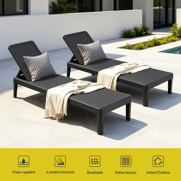 Gardeon Sun Lounge Adjustable Lounger Patio Outdoor Furniture Lightweight Black Awezingly