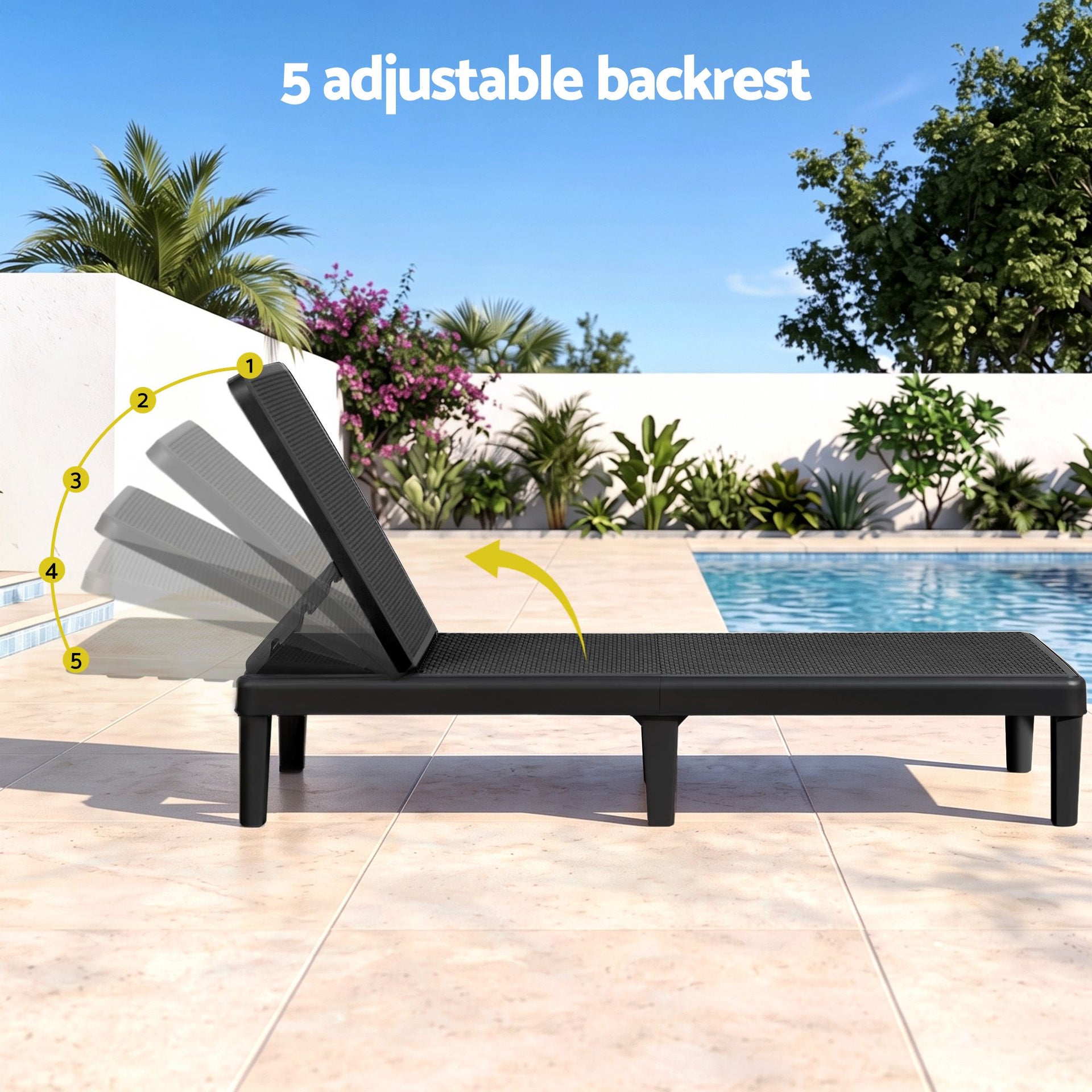 Gardeon Sun Lounge Adjustable Lounger Patio Outdoor Furniture Lightweight Black Awezingly