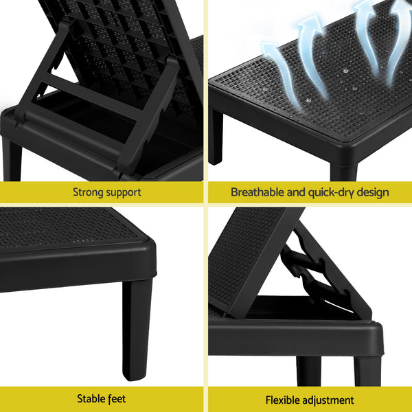 Gardeon Sun Lounge Adjustable Lounger Patio Outdoor Furniture Lightweight Black Awezingly