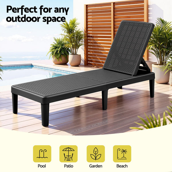 Gardeon Sun Lounge Adjustable Lounger Patio Outdoor Furniture Lightweight Black Awezingly
