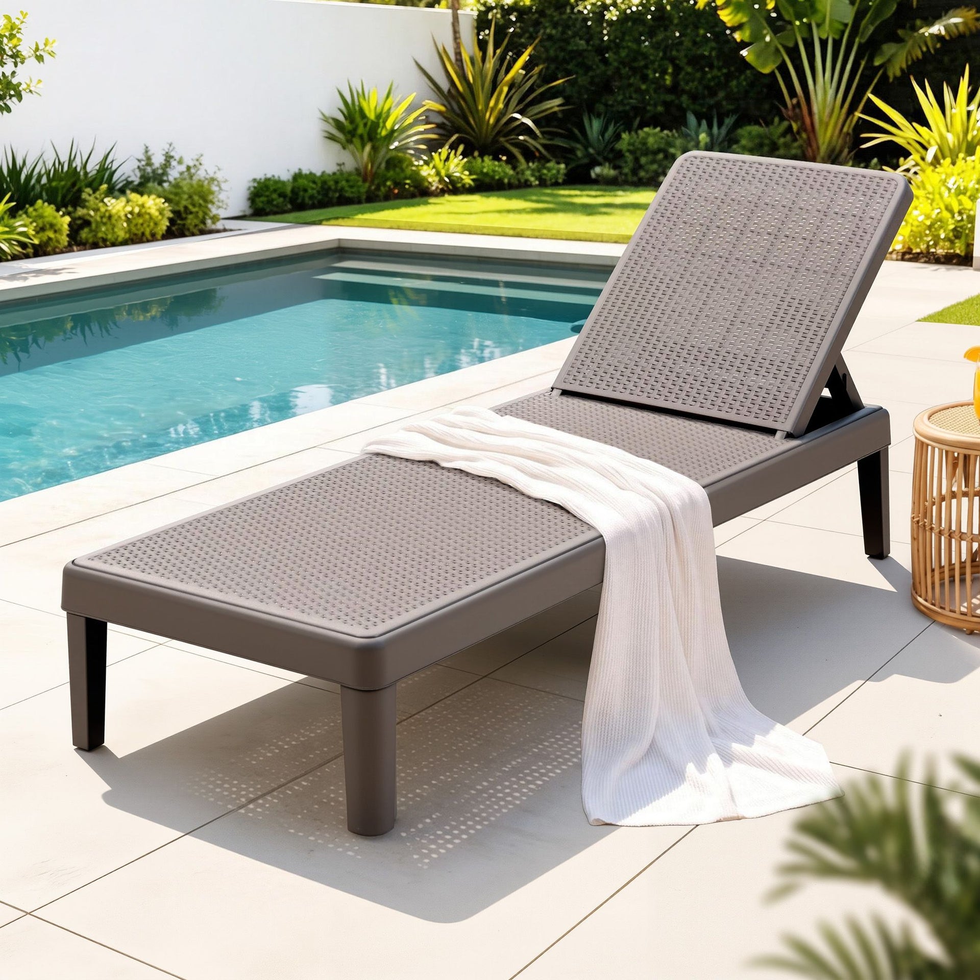 Gardeon Sun Lounge Adjustable Lounger Patio Outdoor Furniture Lightweight Brown Awezingly