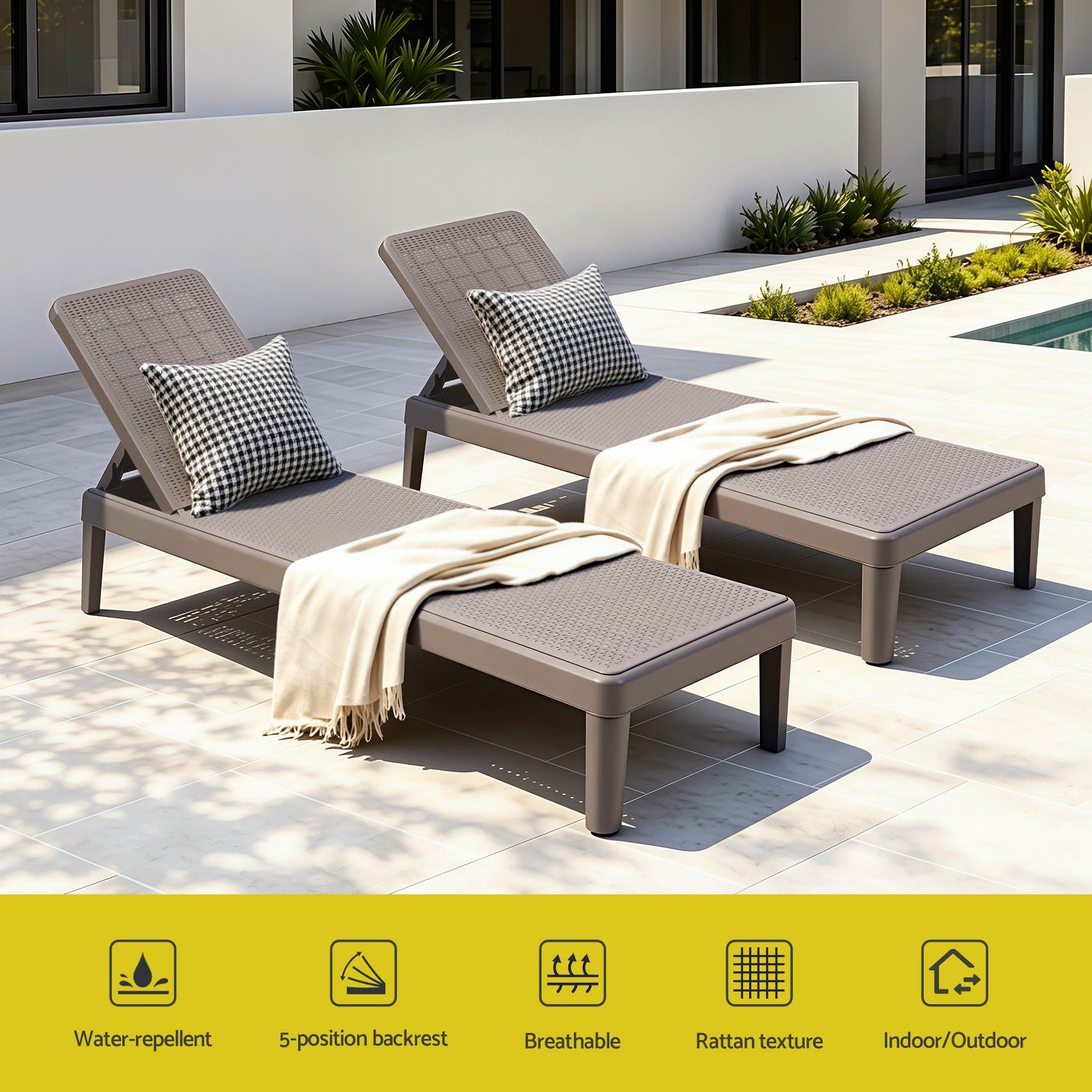 Gardeon Sun Lounge Adjustable Lounger Patio Outdoor Furniture Lightweight Brown Awezingly
