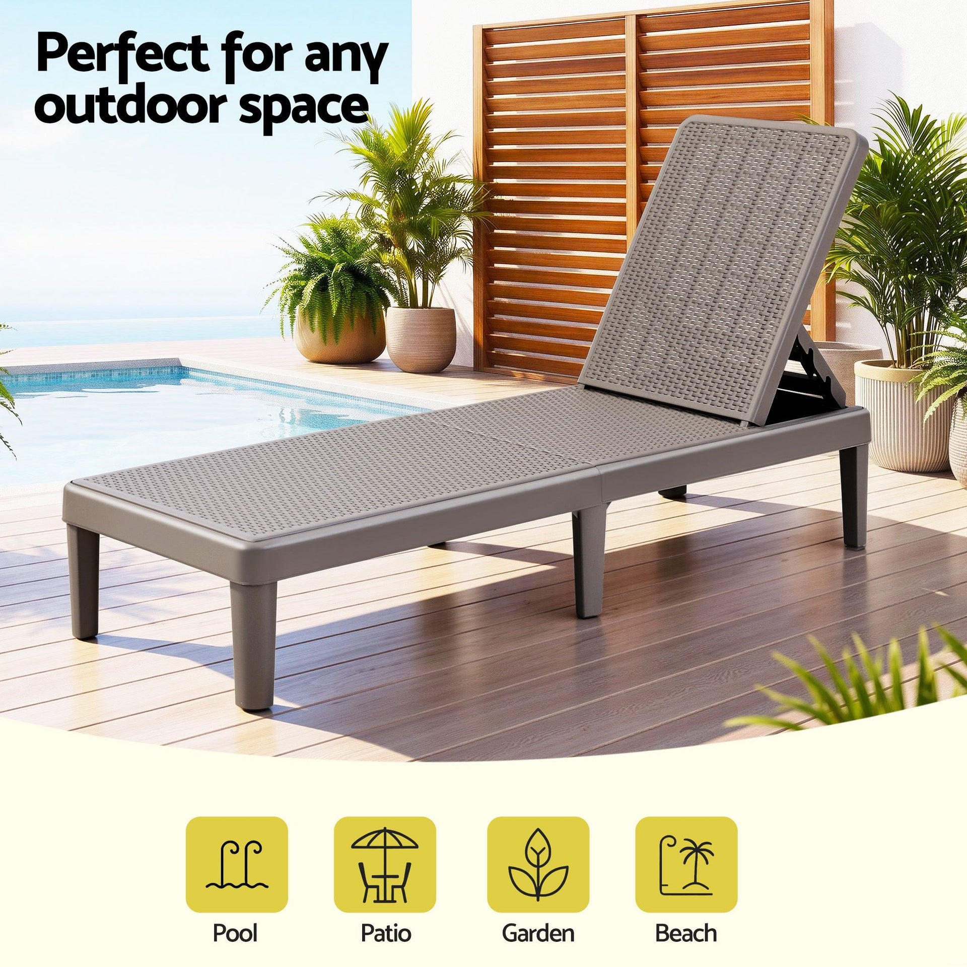 Gardeon Sun Lounge Adjustable Lounger Patio Outdoor Furniture Lightweight Brown Awezingly