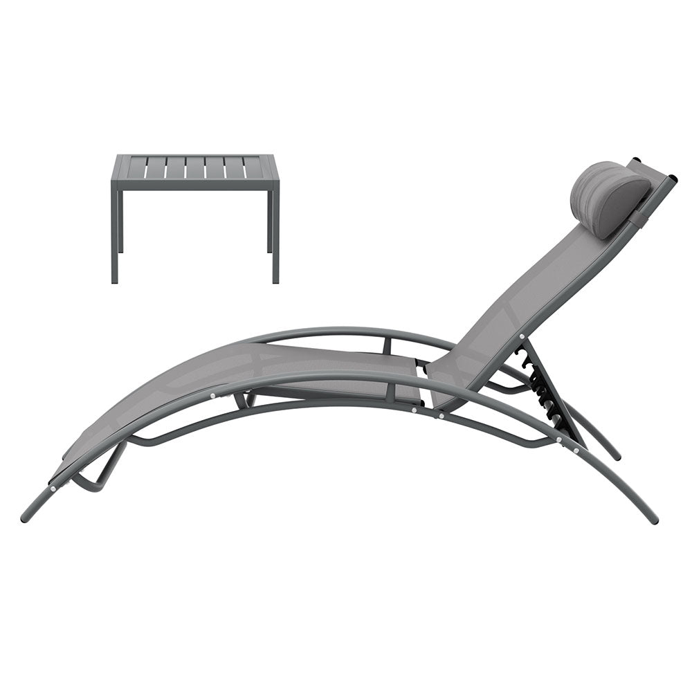 Gardeon 3PC Sun Lounge Outdoor Lounger Steel Table Chairs Patio Furniture Grey Gardeon