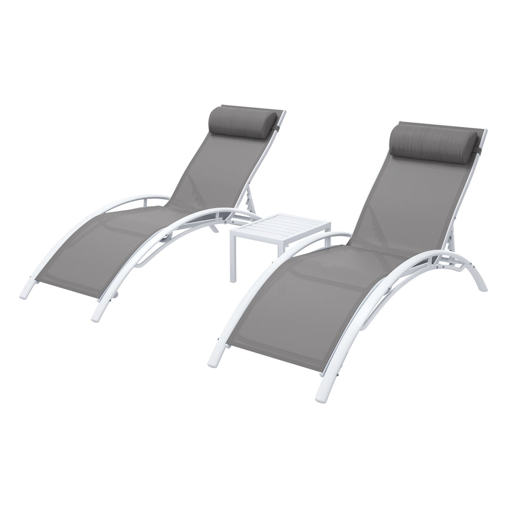 Gardeon 3PC Sun Lounge Outdoor Lounger Table Chairs Steel Patio Furniture Garden Awezingly