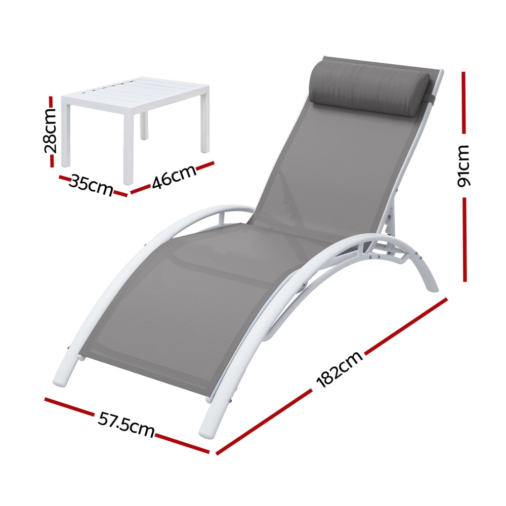 Gardeon 3PC Sun Lounge Outdoor Lounger Table Chairs Steel Patio Furniture Garden Awezingly