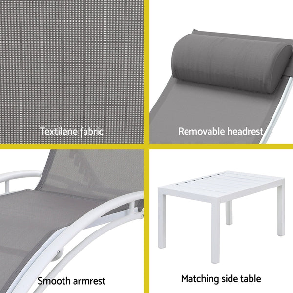 Gardeon 3PC Sun Lounge Outdoor Lounger Table Chairs Steel Patio Furniture Garden Awezingly