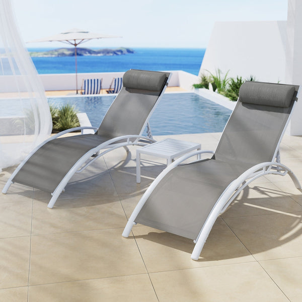 Gardeon 3PC Sun Lounge Outdoor Lounger Table Chairs Steel Patio Furniture Garden Awezingly