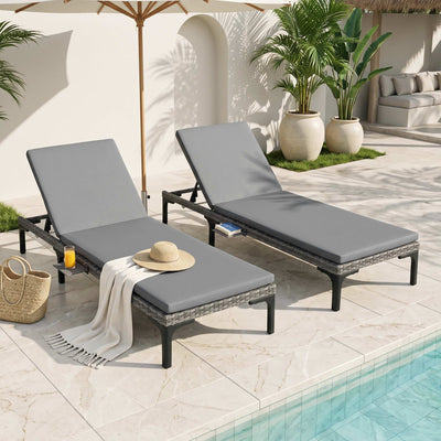 Gardeon 2PC Sun Lounger PE Rattan Recliners with Cup Holder Cushion Rain Cover