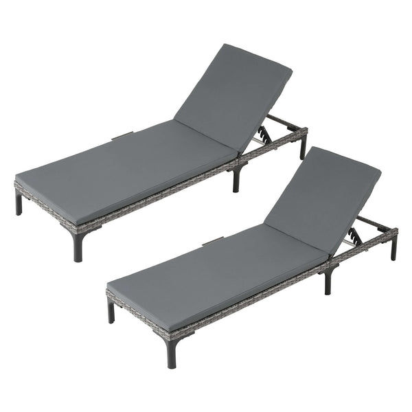 Gardeon 2PC Sun Lounger PE Rattan Recliners with Cup Holder Cushion Rain Cover Awezingly