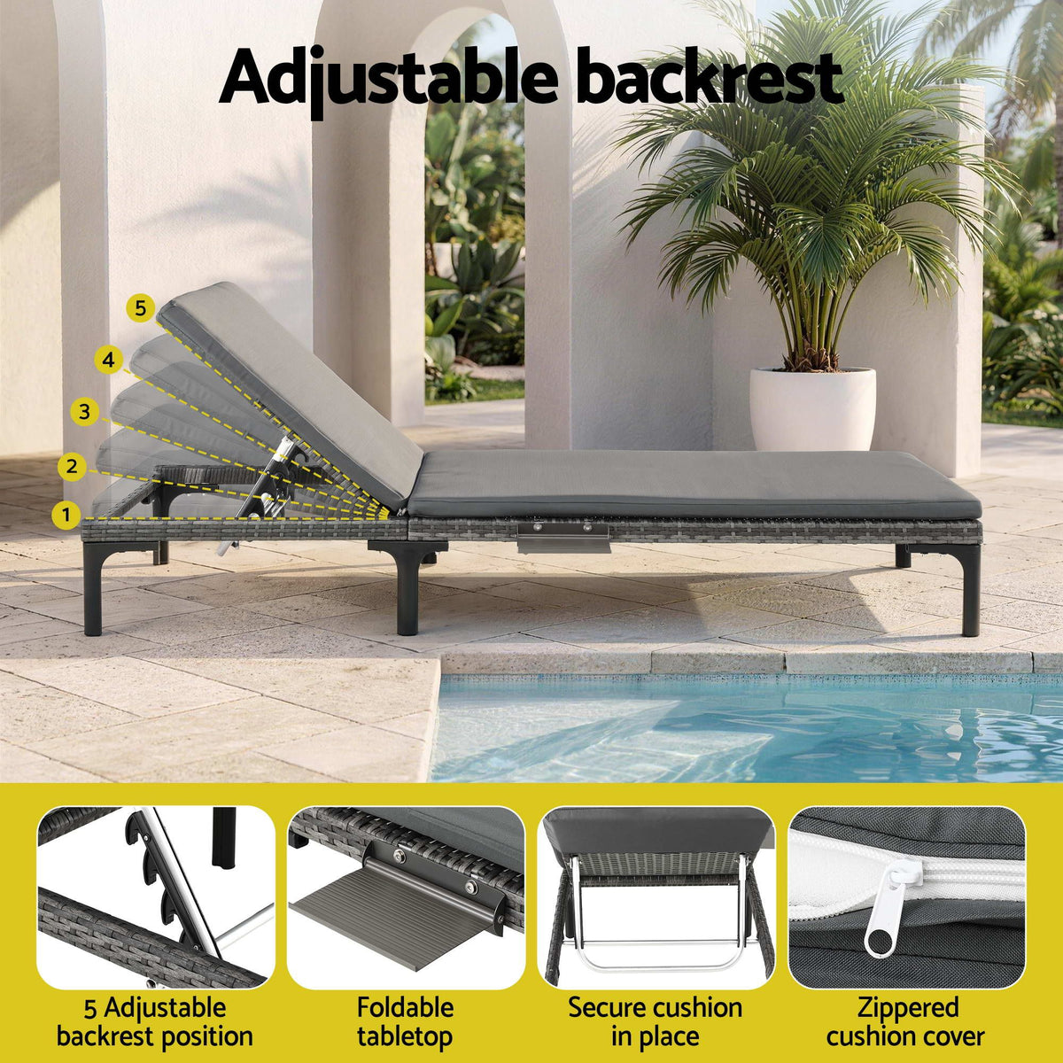 Gardeon 2PC Sun Lounger PE Rattan Recliners with Cup Holder Cushion Rain Cover Awezingly