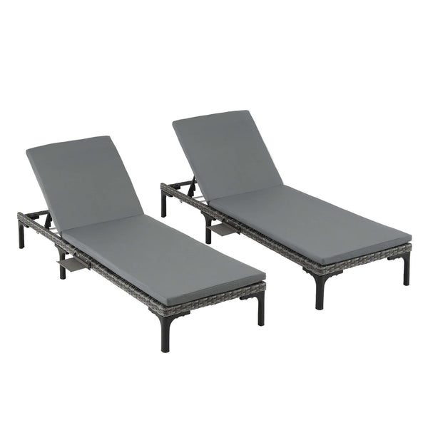 Gardeon 2PC Sun Lounger PE Rattan Recliners with Cup Holder Cushion Rain Cover Awezingly