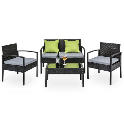 4 Seater Sofa Set Outdoor Furniture - Black