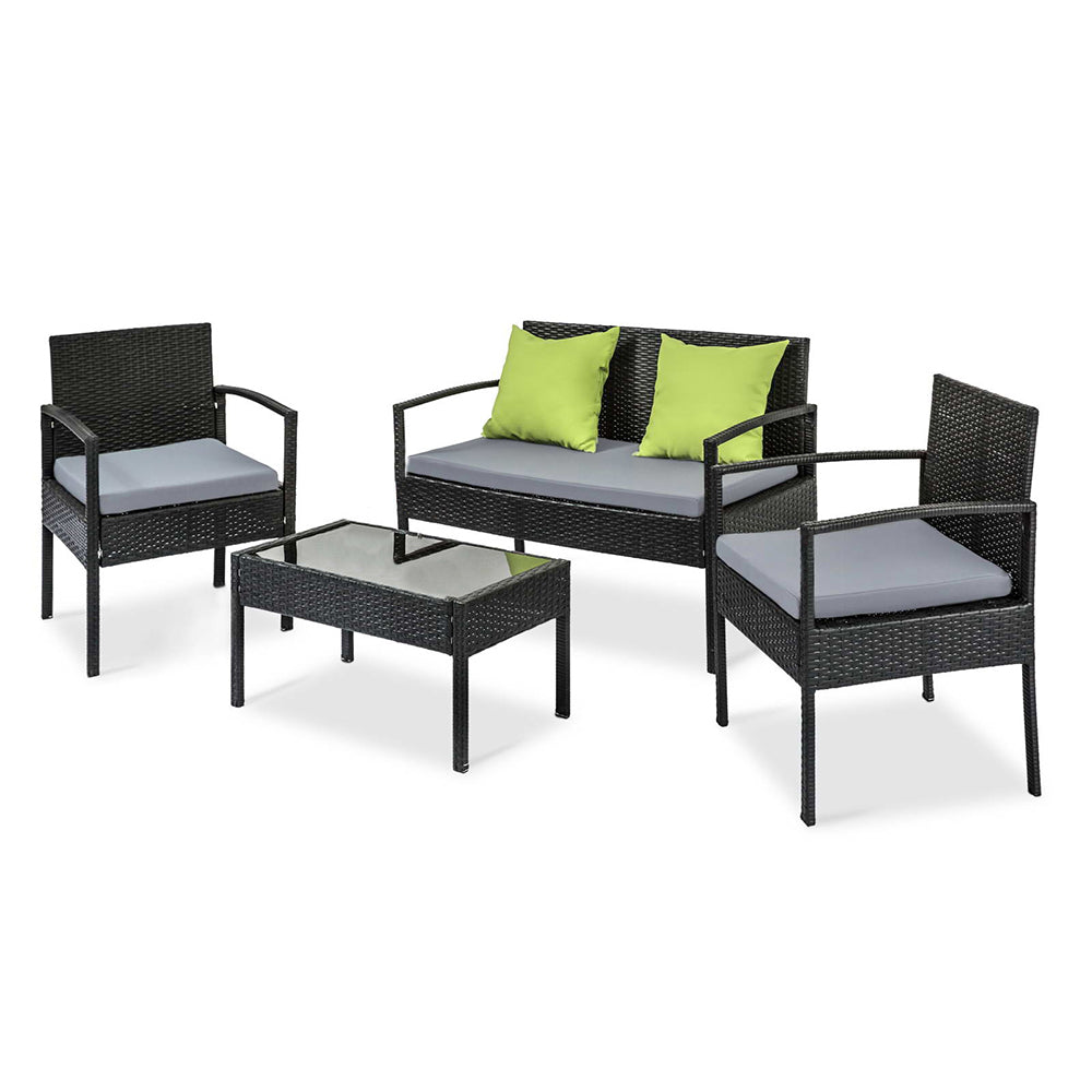 4 Seater Sofa Set Outdoor Furniture - Black Gardeon