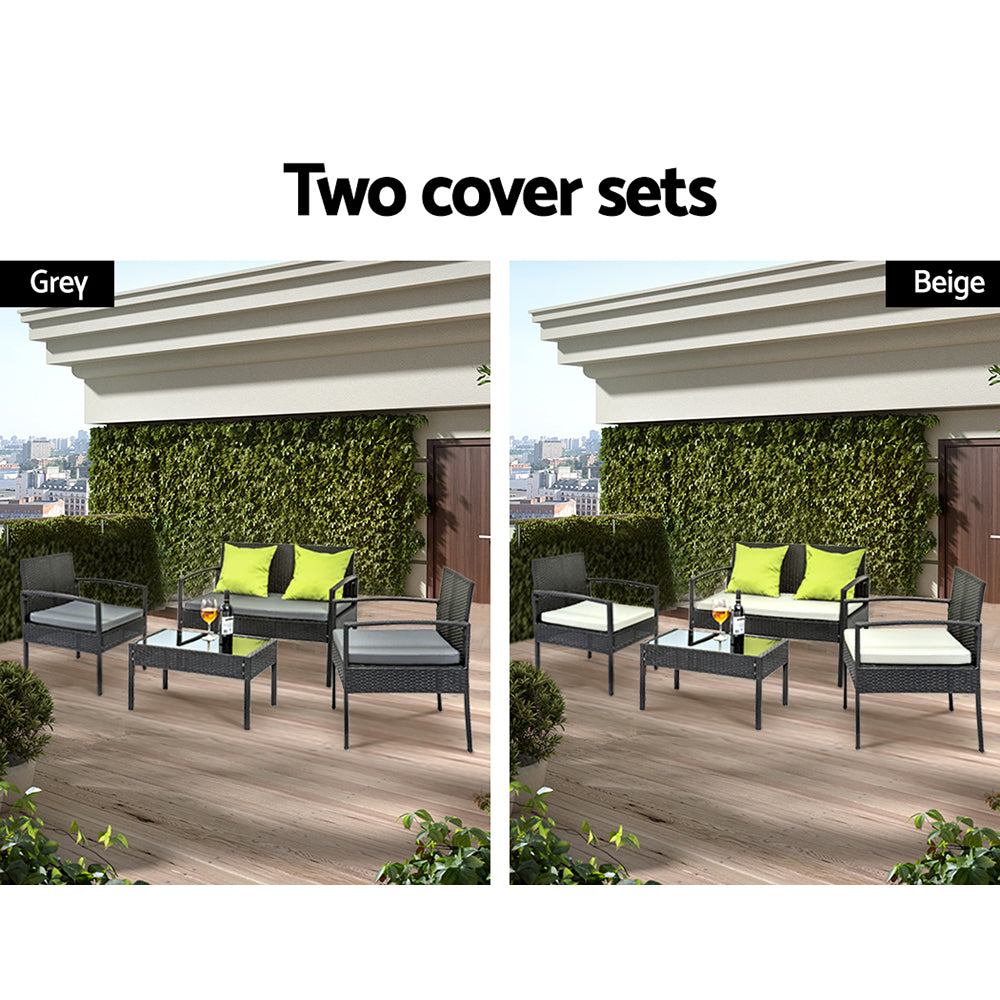 4 Seater Sofa Set Outdoor Furniture - Black Gardeon