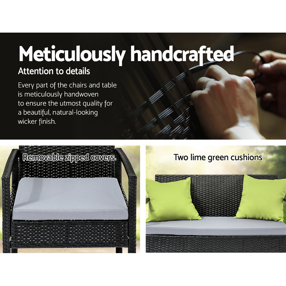 4 Seater Sofa Set Outdoor Furniture - Black Gardeon