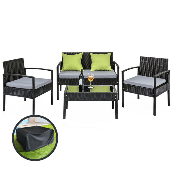 Gardeon Outdoor Furniture Lounge Setting Garden Patio Wicker Cover Table Chairs Gardeon