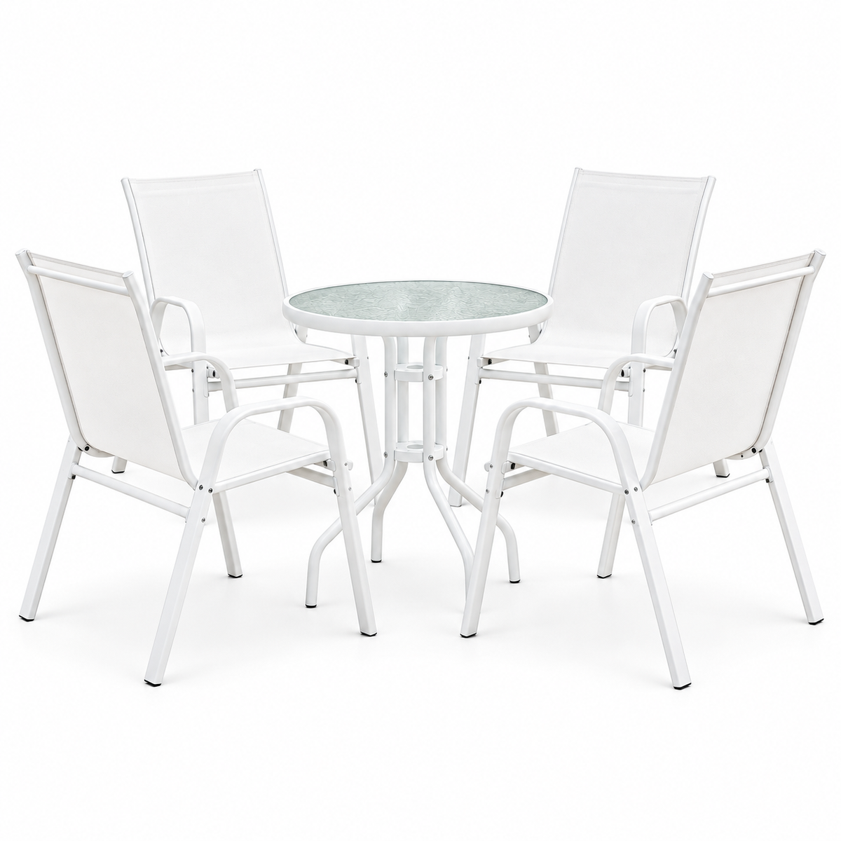 Gardeon 5PC Bistro Set Outdoor Table and Chairs Stackable Patio Furniture White Awezingly