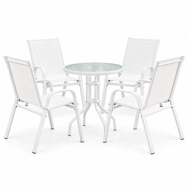 Gardeon 5PC Bistro Set Outdoor Table and Chairs Stackable Patio Furniture White Awezingly