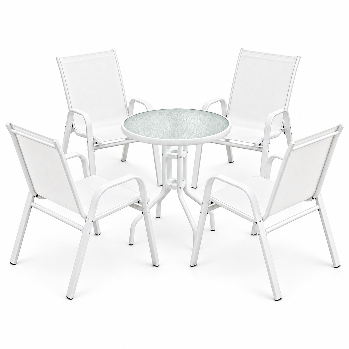 Gardeon 5PC Bistro Set Outdoor Table and Chairs Stackable Patio Furniture White Awezingly
