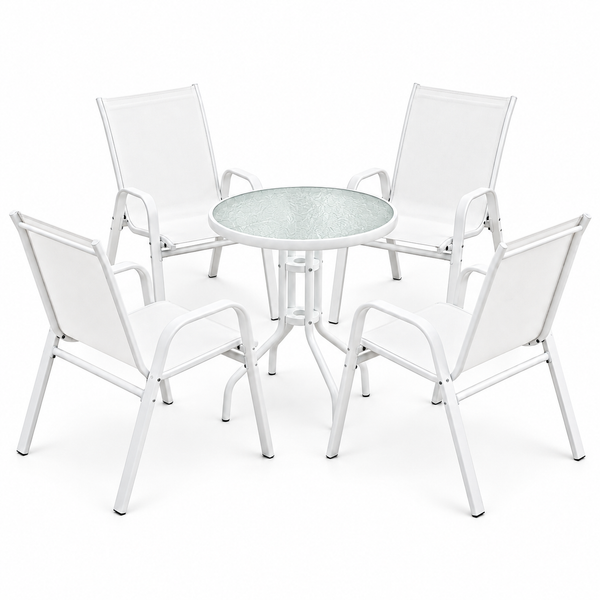 Gardeon 5PC Bistro Set Outdoor Table and Chairs Stackable Patio Furniture White Awezingly