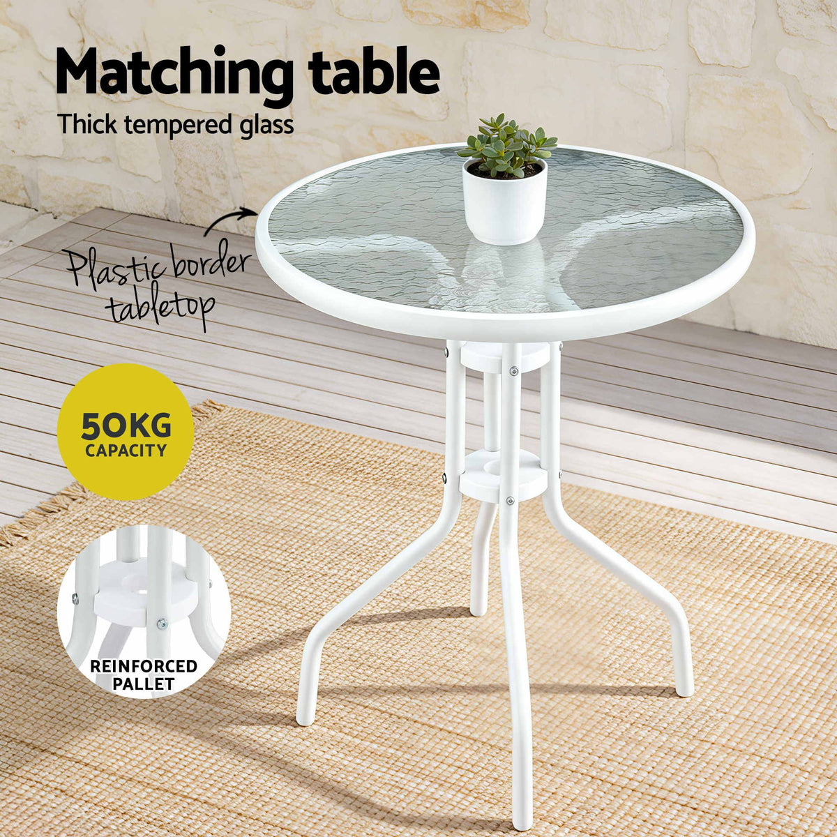 Gardeon 5PC Bistro Set Outdoor Table and Chairs Stackable Patio Furniture White Awezingly