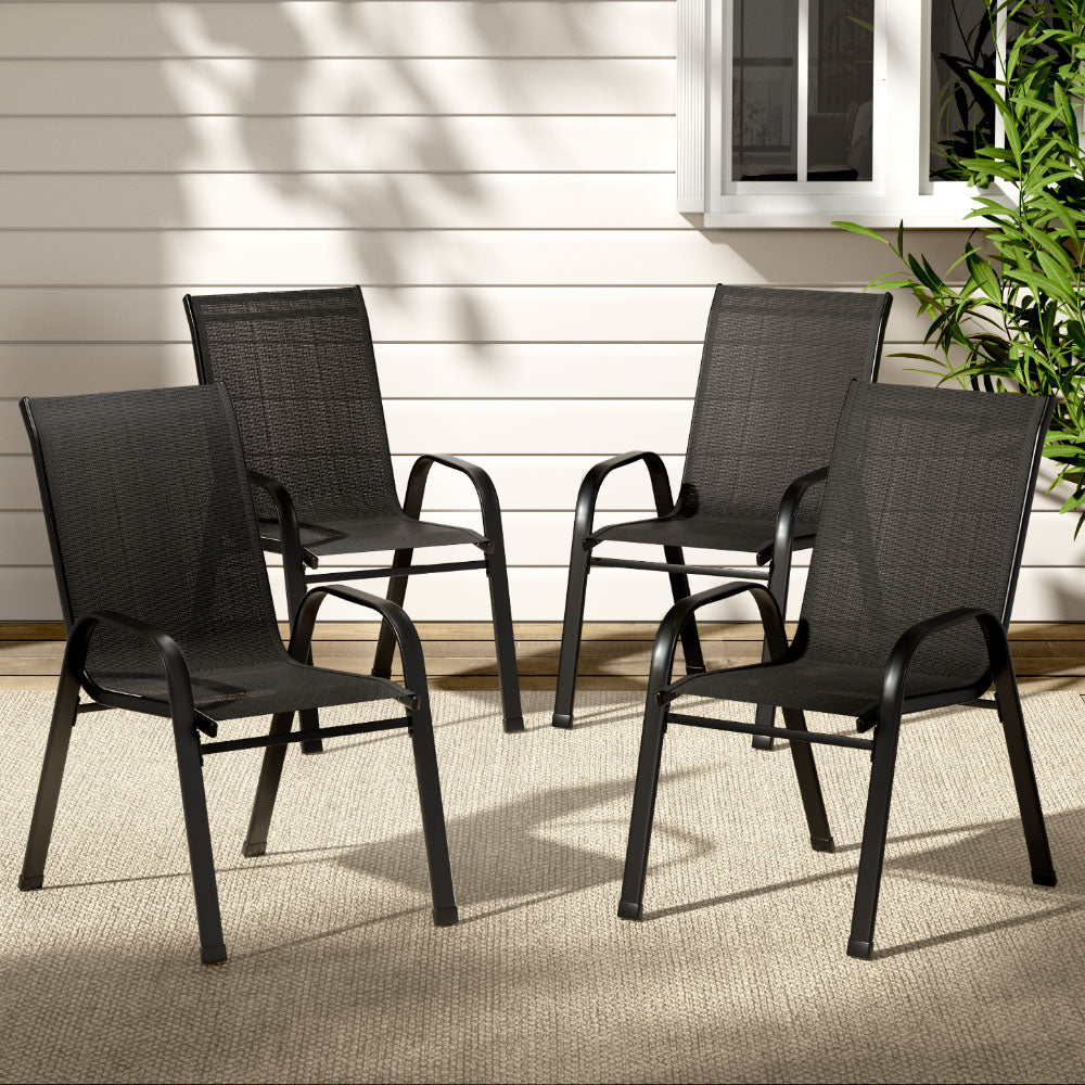 Gardeon 4X Outdoor Stackable Chairs Lounge Chair Bistro Set Patio Furniture Gardeon