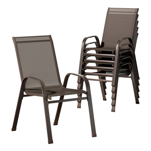 Gardeon 6pcs Outdoor Dining Chairs Stackable Chair Patio Garden Furniture Brown Gardeon