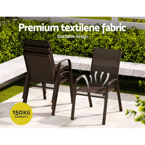 Gardeon 6pcs Outdoor Dining Chairs Stackable Chair Patio Garden Furniture Brown Gardeon