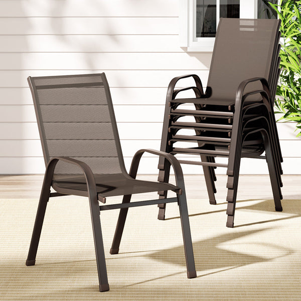 Gardeon 6pcs Outdoor Dining Chairs Stackable Chair Patio Garden Furniture Brown Gardeon