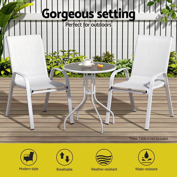 Gardeon 2PC Outdoor Dining Chairs Stackable Lounge Chair Patio Furniture White Awezingly
