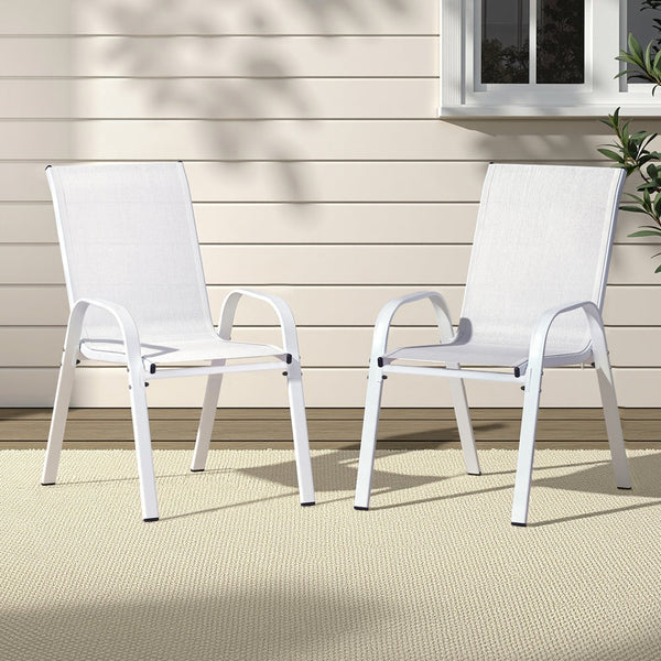 Gardeon 2PC Outdoor Dining Chairs Stackable Lounge Chair Patio Furniture White Awezingly