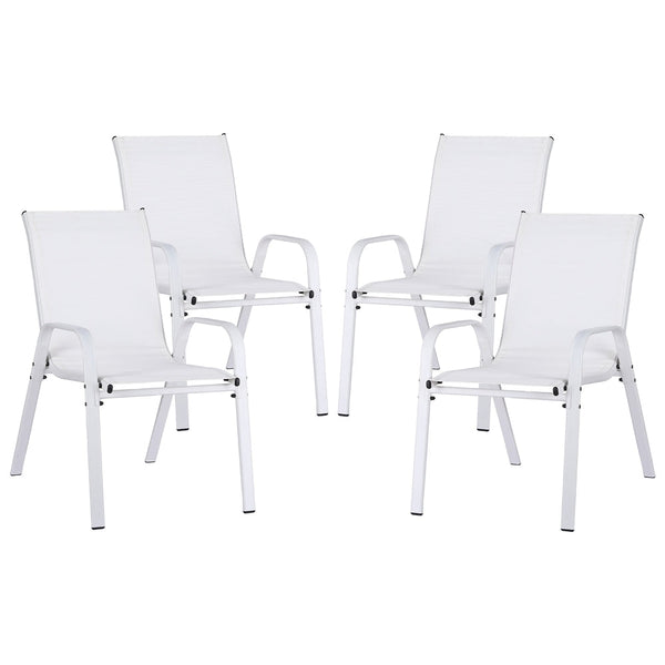 Gardeon 4PC Outdoor Dining Chairs Stackable Lounge Chair Patio Furniture White Awezingly