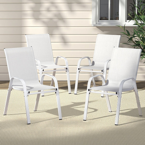 Gardeon 4PC Outdoor Dining Chairs Stackable Lounge Chair Patio Furniture White Awezingly
