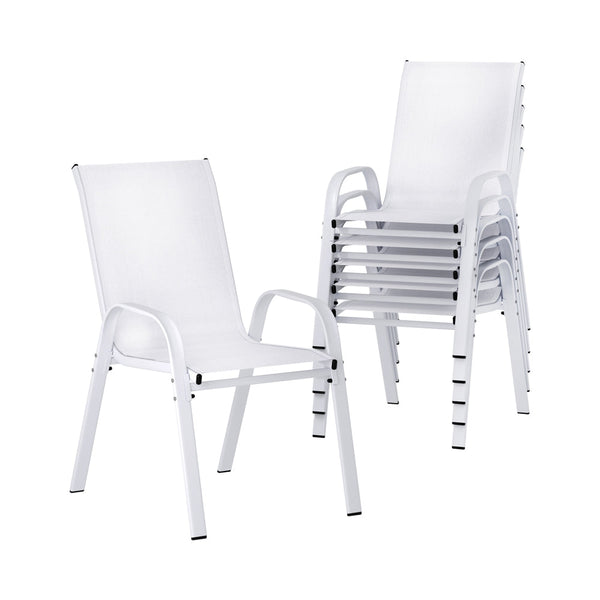 Gardeon 6PC Outdoor Dining Chairs Stackable Lounge Chair Patio Furniture White Awezingly