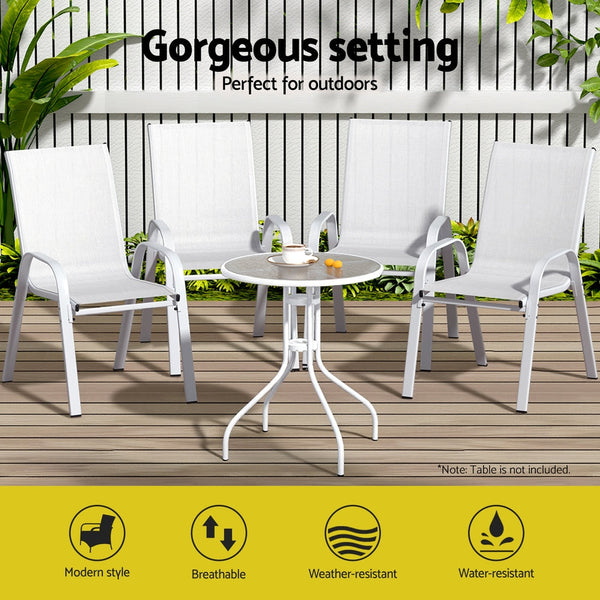 Gardeon 6PC Outdoor Dining Chairs Stackable Lounge Chair Patio Furniture White Awezingly