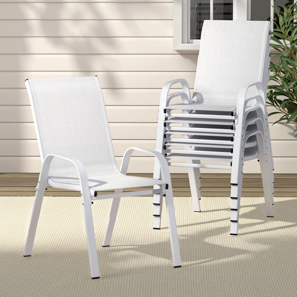 Gardeon 6PC Outdoor Dining Chairs Stackable Lounge Chair Patio Furniture White Awezingly