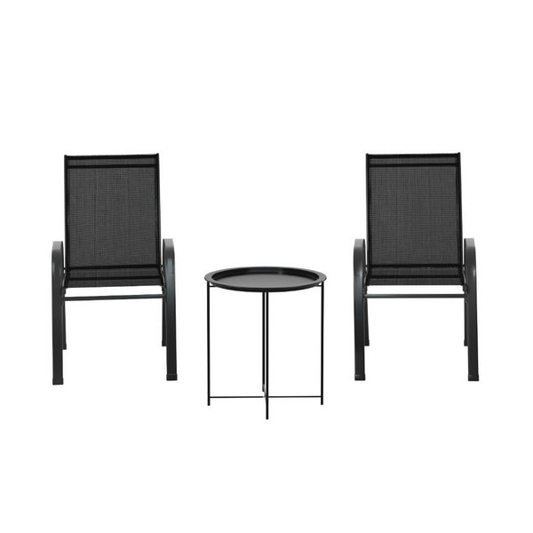 Gardeon 3PC Outdoor Bistro Set Patio Furniture Table and Chairs Stackable Black Gardeon