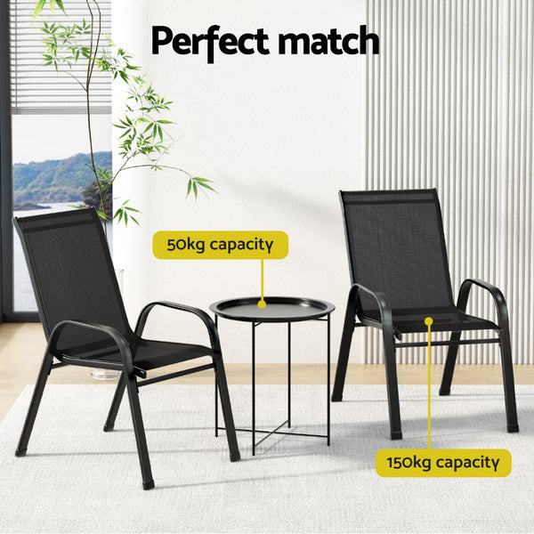 Gardeon 3PC Outdoor Bistro Set Patio Furniture Table and Chairs Stackable Black Gardeon