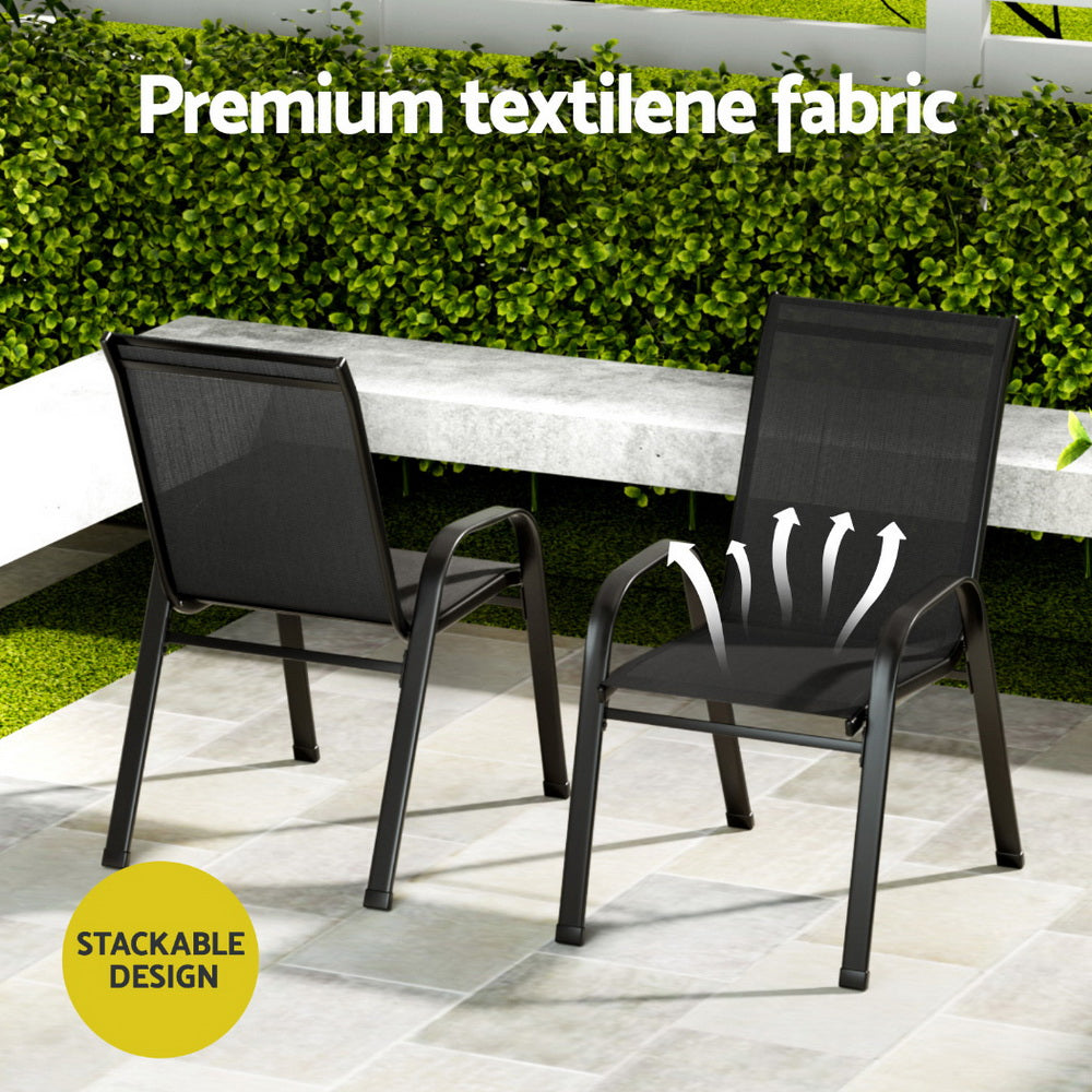 Gardeon 3PC Outdoor Bistro Set Patio Furniture Table and Chairs Stackable Black Gardeon