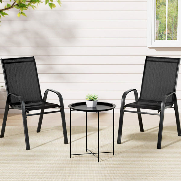 Gardeon 3PC Outdoor Bistro Set Patio Furniture Table and Chairs Stackable Black Gardeon