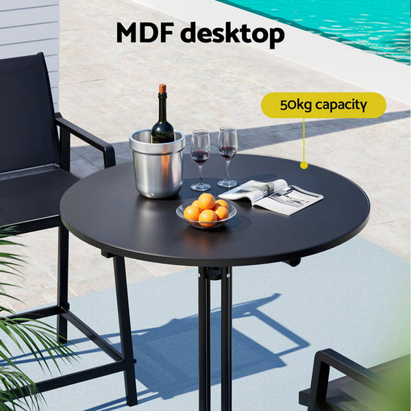 Gardeon Outdoor Bar Table Round Folding Desk Top 109cm Patio Furniture Black Gardeon