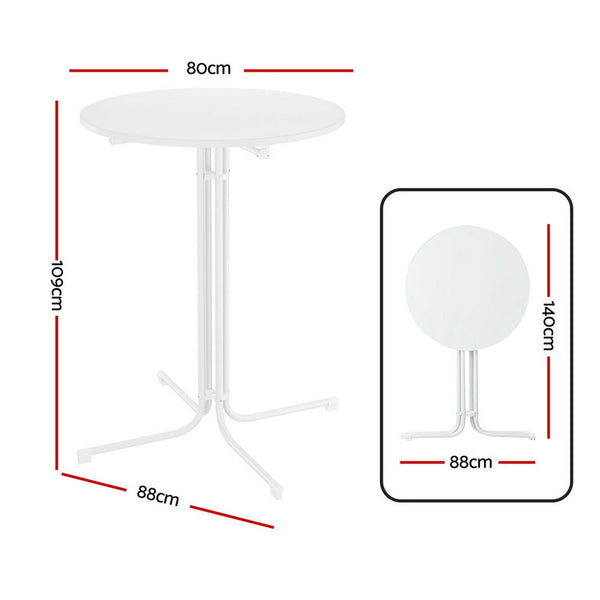 Gardeon Outdoor Bar Table Round Folding Desk Top 109cm Patio Furniture White Gardeon